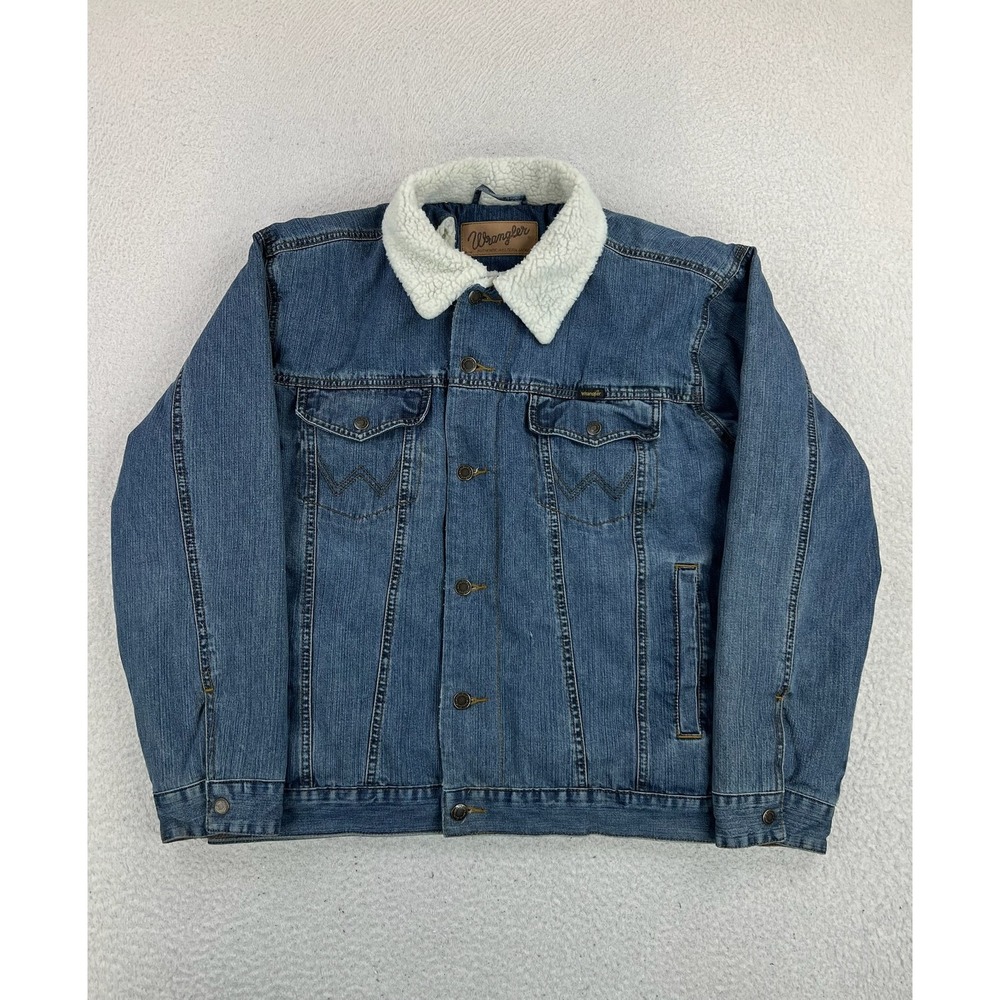 Wrangler Jacket Mens Medium Blue Sherpa Lined Denim Authentic Western Workwear